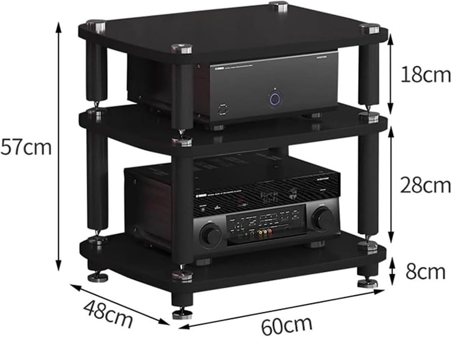 1/2/3/4-layer HiFi Audio Cabinet HiFi Stand Record Player MDF Stand, Audio Rack with Shock-Absorbing Feet Power Amplifier Shelf Equipment Cabinet, D,60 * 48 * 57cm(3Tier)