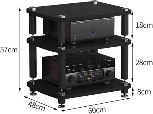 1/2/3/4-layer HiFi Audio Cabinet HiFi Stand Record Player MDF Stand, Audio Rack with Shock-Absorbing Feet Power Amplifier Shelf Equipment Cabinet, D,60 * 48 * 57cm(3Tier)