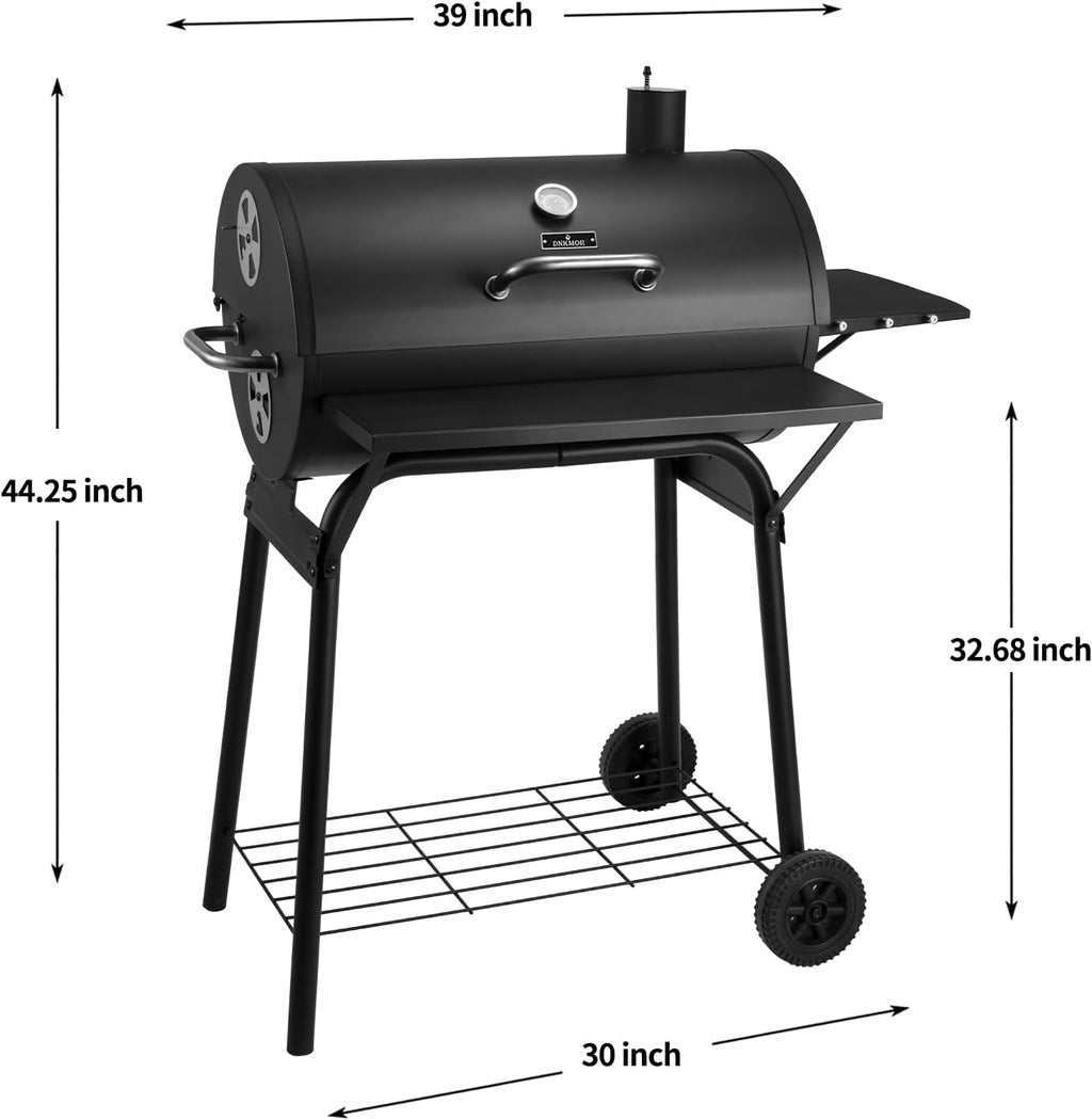 Charcoal Grill Outdoor BBQ Grill 30INCH Barrel Charcoal Grills with Side Table, 627 Square Inches, Outdoor Backyard Camping Picnics, Patio and Parties, Black by DNKMOR
