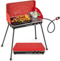Giantex Portable Propane Grill & Camping Stove, 20,000 BTU Gas Camping Grill Burner, Independent Temperature Control, 3-Sided Wind Guard, Detachable Legs, for BBQ, Tailgating, Outdoor Cooking (Red)