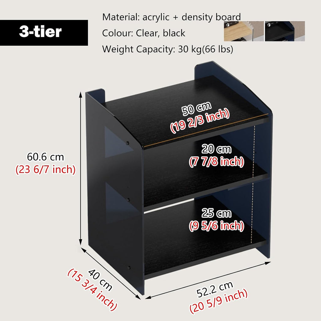 3-Tier Media Console Table, Adjustable Acrylic Stereo Stand Cabinet for Audio Equipment, Record Player Shelf Organizer for Living Room, Modern Home Furniture (B, 3 Tier)