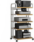 Heavy Duty Wooden Av Media Stand/Hi-fi Rack AudioTower W/Wheels, 5 Tier Audio Rack, for Vocals/Record Player/Stereo Receiver, Electronics Equipment Shelf