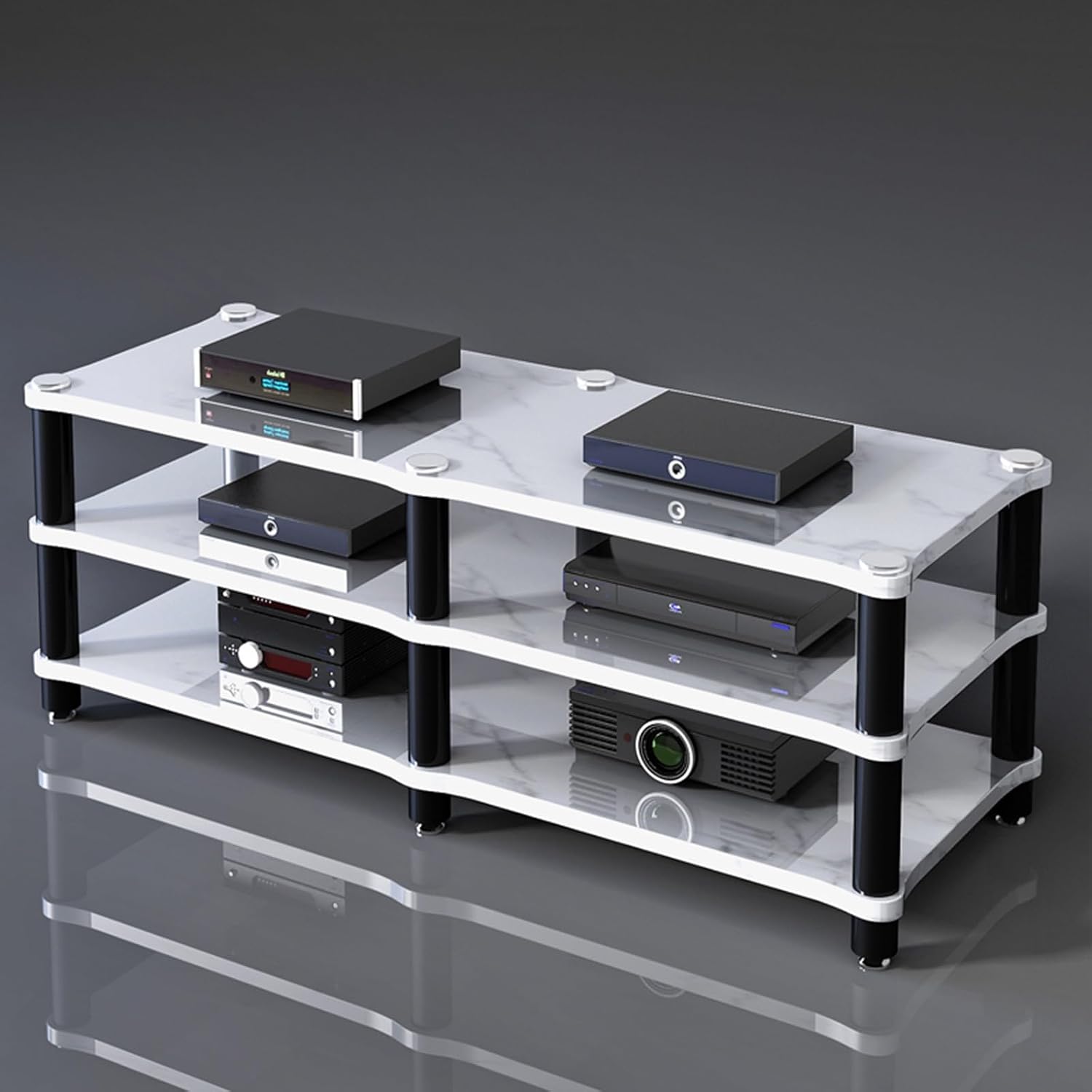Portable Media Storage Rack Modern Cabinet with Cable Management Audio Rack for Entertainment Stereo Components HiFi Audio Equipment(D,Three-Layer)