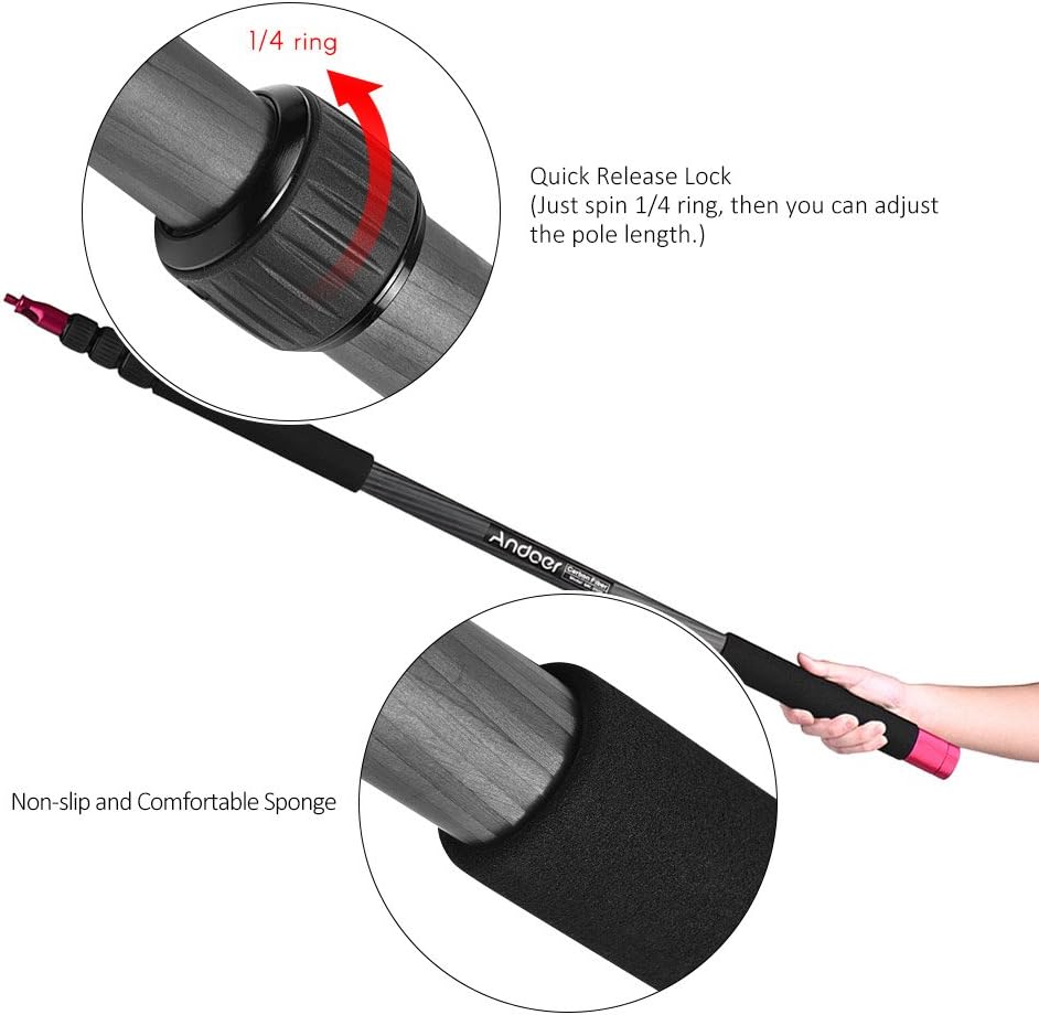 Andoer MK-3000 9.8ft Lightweight Carbon Fiber Mic Microphone Boom Holder Arm Pole Extension Mount Stand for Canon Nikon Sony DSLR Camera Camcorder Photography Sound Recording Interview Filming
