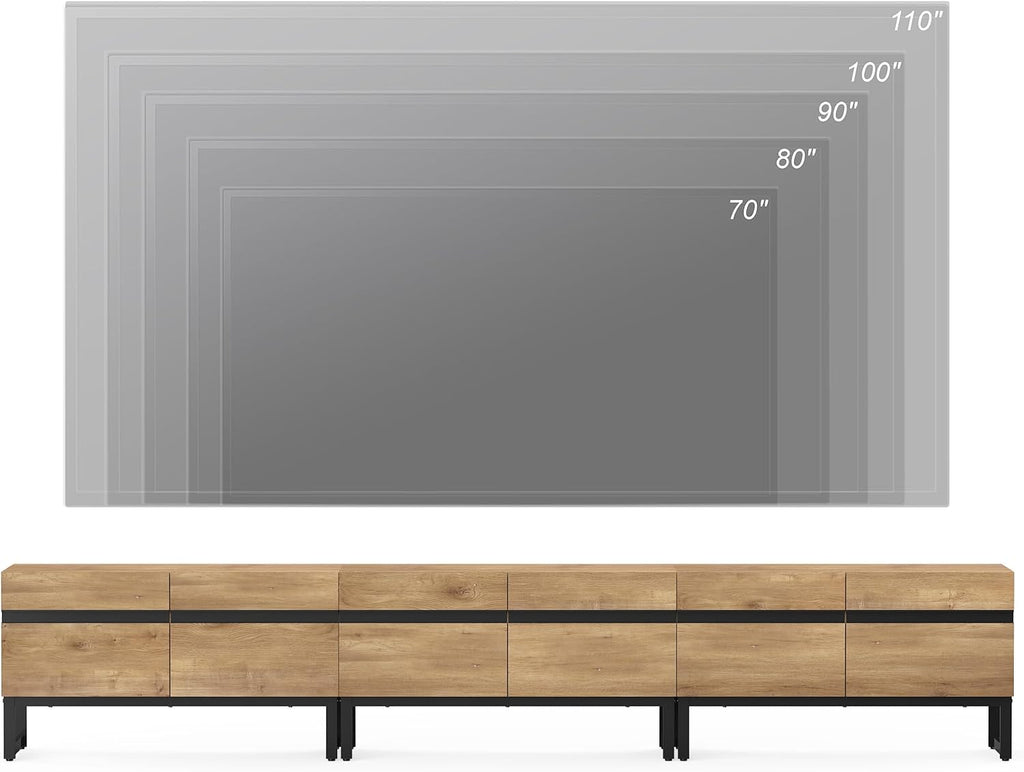 WAMPAT Modern TV Stand for 32-110 Inch TVs, Wood Entertainment Center with Metal Base Storage Cabinets, Media TV Console for Living Room, Oak, 3Pcs