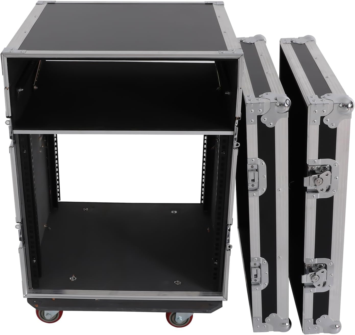 14U PA DJ Rack/Road ATA Case, Network & Stereo Rack with Slant Mixer Tops, Heavy-Duty DJ Work Table Rolling Studio Equipment Cabinet, Amplifier Mixer Storage Stand for Pro Tour Grade, Live Sound