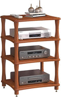 Audio Rack/Record Player Stand with Shock Absorbing Feet, Wooden Stereo Cabinet Media Stand Corner Shelf, TV Box/WiFi Router/Audio Equipment Organizer