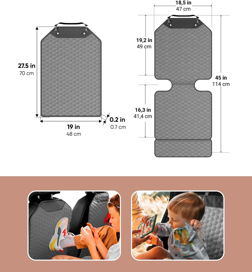 Owleys Set Seat Back Organizer & Car Seat Protector Hexy Waterproof & Non-Slip Protector for Child Car Cushion for Leather and Fabric Seats (Gray Set 2)