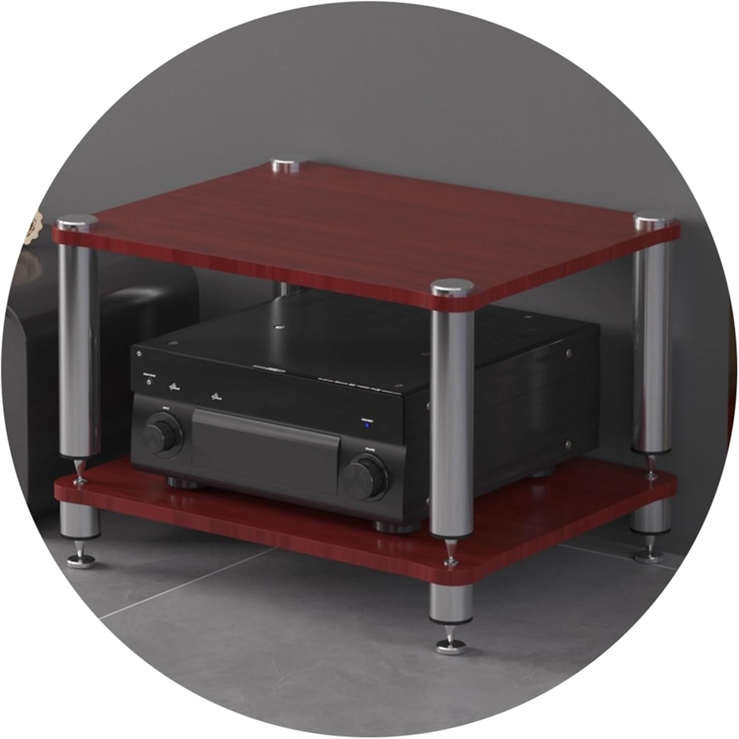 Professional Hi-Fi Rack Amplifier Stand AV Equipment Shelf, 2/3/4-Tier Audio Storage Cabinet with Anti-Vibration Feet for Receiver Turntable Speaker Home Theater(Brown,60 * 48 * 40cm(2Tier))