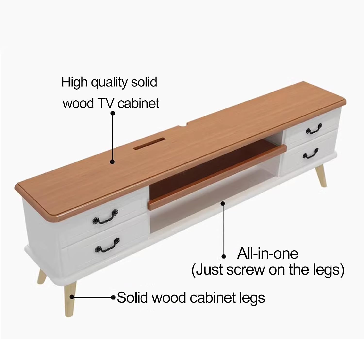 Double Layer TV Storage Cabinet with 4 Drawers，Audio Visual Entertainment Equipment Control Center for 30-65' TV, Wooden Storage Low Cabinet Suitable, for Home and Office (Color : Gris, Siz