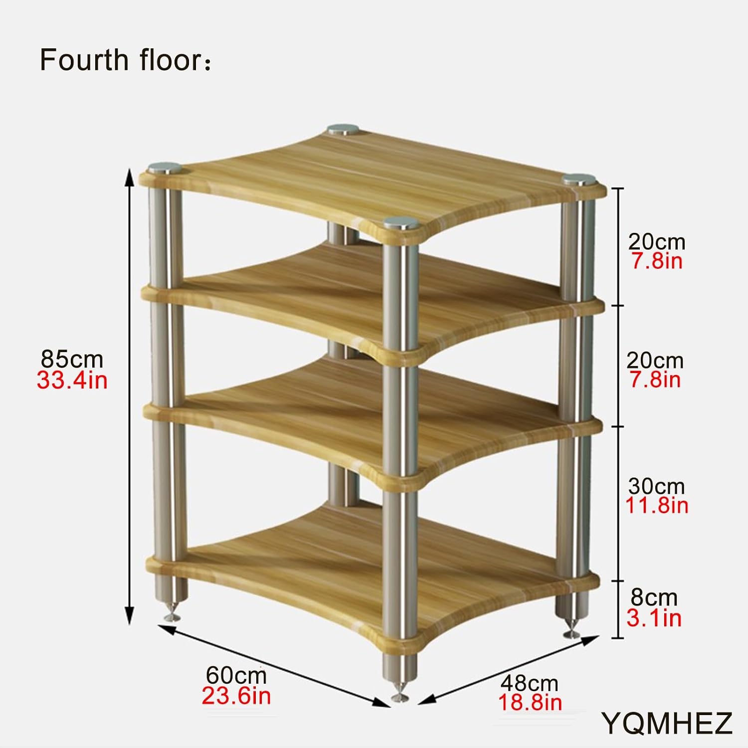 1/2/3/4-layer HiFi Media Stand, Stereo Cabinet, MDF Stand Audio Rack with Shock-Absorbing Feet Power Amplifier, Shelf Equipment Cabinet, for Recording Room(Walnut,4 Tier-23.6x18.8x33.4in)