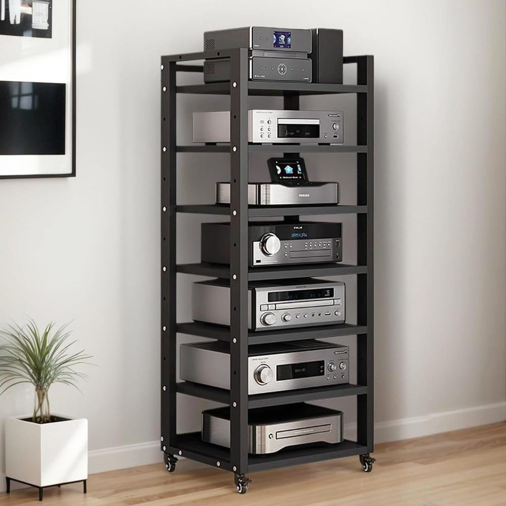 7-Tier Heavy Duty Audio Component Rack 140cm Tall - HiFi Amplifier Rack/Audio-Video Shelving - CD Record Player Stereo Receiver AV Equipment Cabinet Display Stand,A