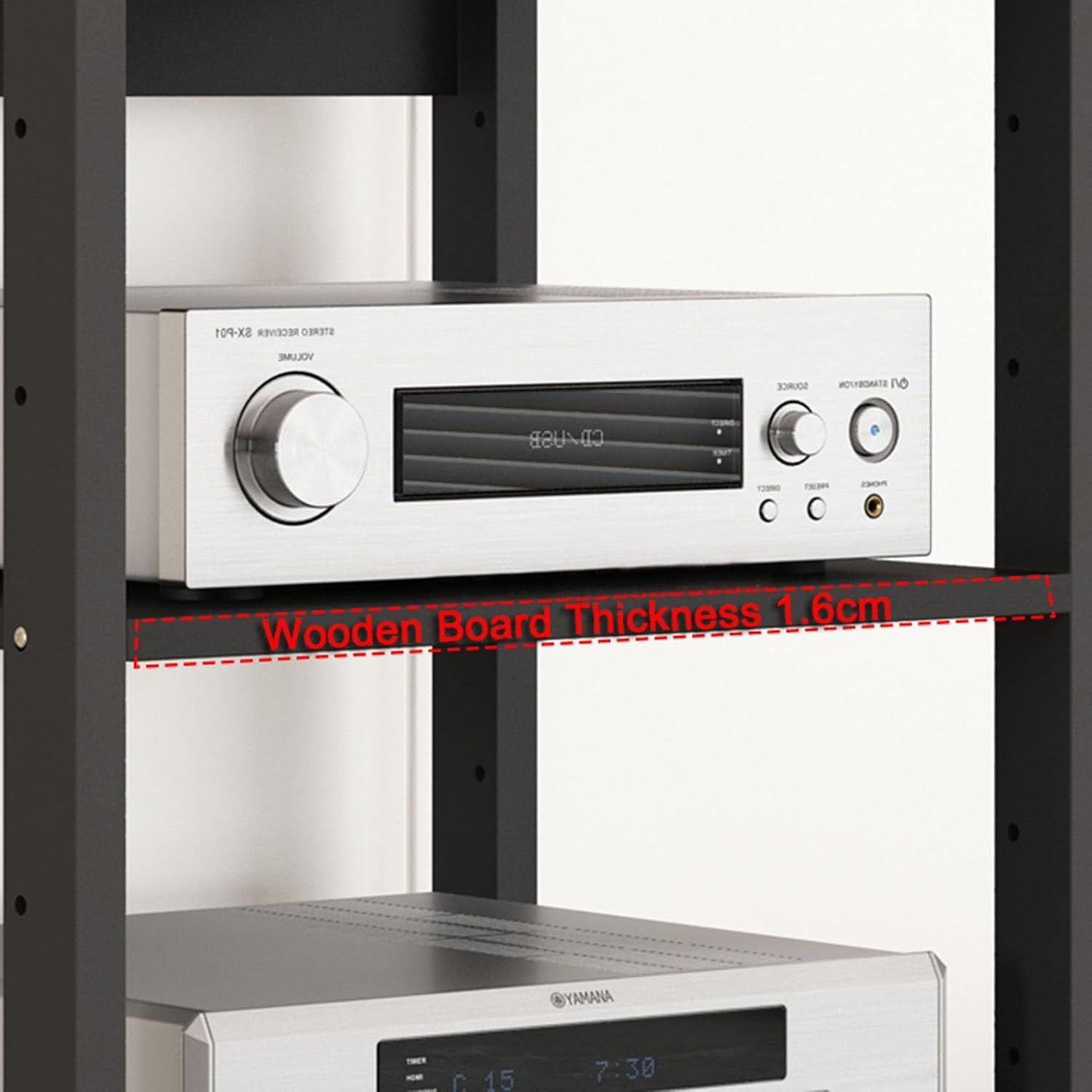 SOBS 5/6/7-Tier AV Media Stand Audio Rack CD Player Stand Stereo Component Storage Cabinet with Height Adjustable Wooden Shelf for Home/Office/Theater, 50x40x131cm (Color : 7 Tier)