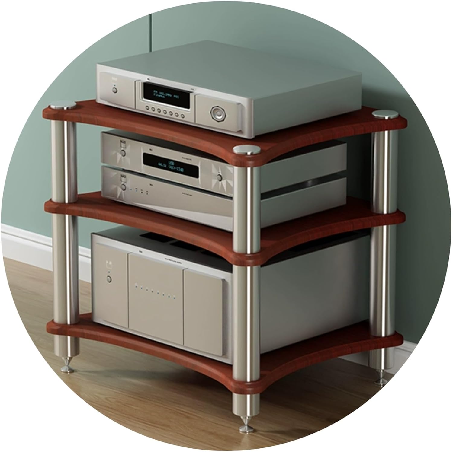 1~4 Tier Hi-Fi Audio Rack Stand | Amplifier & CD Player Storage Shelf Unit for AV Receiver, Speaker, Turntable, Media Equipment Home Recording Studio Theater(Brown,60 * 48 * 62cm(3Tier))