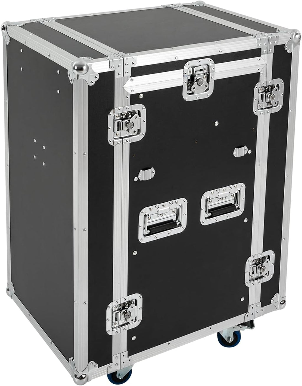 14U Mobile PA DJ Rack/Road Case, Network & Stereo Rack with DJ Mixer Tops, Heavy-Duty 2-Tier Studio Equipment Cabinet with 4 Wheels, Amplifier Mixer Storage Stand for Live Sound, KTV, Home Theater