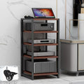 NILZA AV Media Stand with Wheel Audio Rack Video Game Console Shelf 3/4/5/6-Tier Stereo Rack Audio Tower Adjustable Shelves Corner Shelf Av Stand for Recording Room(Teak,5-Tier)