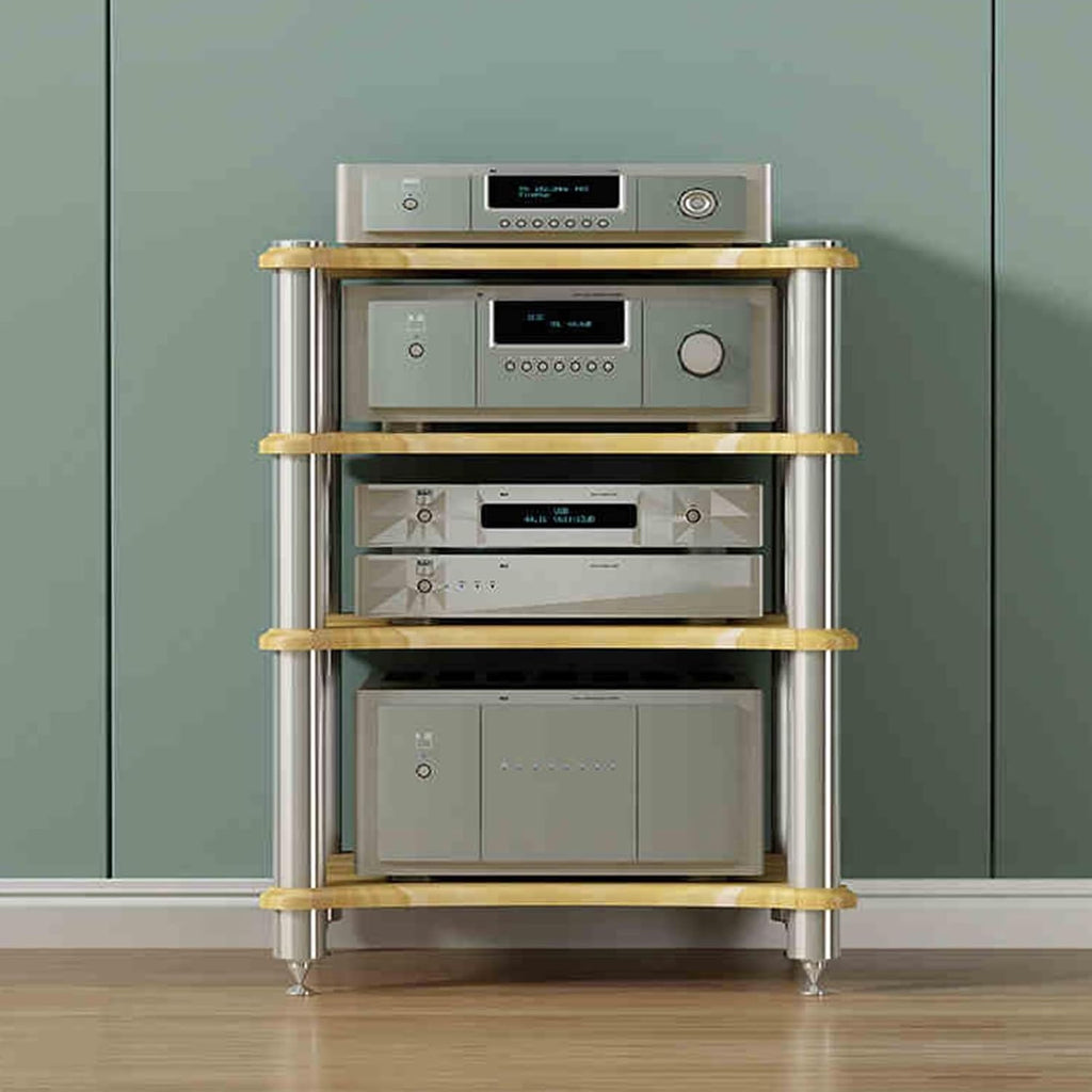 1/2/3/4-layer HiFi Media Stand, Stereo Cabinet, MDF Stand Audio Rack with Shock-Absorbing Feet Power Amplifier, Shelf Equipment Cabinet, for Recording Room(Walnut,4 Tier-23.6x18.8x33.4in)