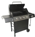 Grill Boss 4 Burner Propane Gas BBQ, Portable w/ Lid, Wheels & Side Shelves, Black - Grilling Accessories and Equipment for Camping, Tailgating, Outdoor Barbecue and Cooking