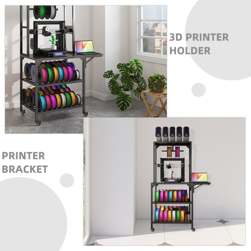 3D Printer Stand, Heavy Duty 3D Printer Table Stand with Double Layer Storage Rack, T-Shaped Spools Holder Rack with Wheels for Printing Studio, Home Office Workshop