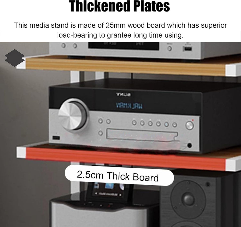 WDJBPSH Floorstanding DVD CD Player Stand, Audio Media Equipment Storage Rack with Wooden Shelf, Home Gaming Consoles Organizer Holder with Brake Wheels & Handrails(Size:4-Tier)