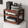 Sturdy 3-Tier Video Media Stand, TV Shelf for Record Player & Audio Rack, Thickened Steel Frame with Foot Pads, Media Storage Stereo Cabinet, Brown (50x35x35.5cm)