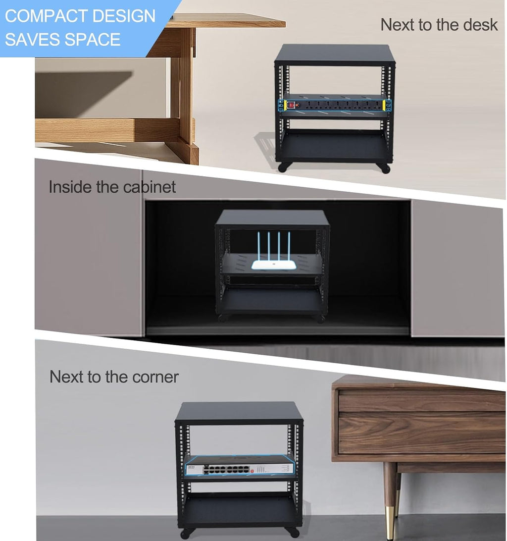 Audio Rack AV Media Stand Audio Stand with Wheel, Media Storage Cabinet Adjustable Entertainment Video Game Equipment Console Shelf, Corner Entertainment Center