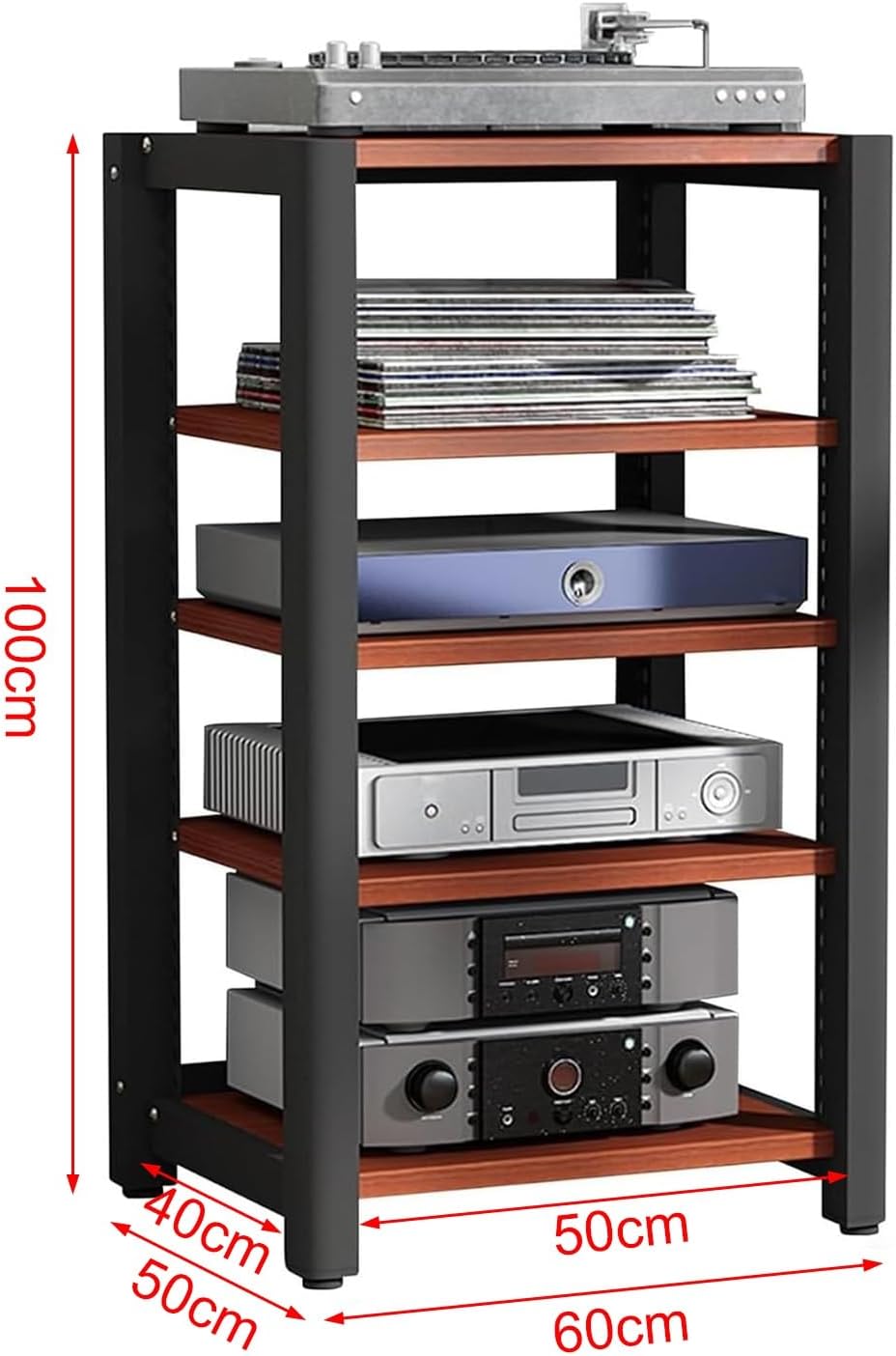 HiFi Rack Printer Stand, 4-5-Tier Media Audio Tower Cabinet, Record Player Stand with Adjustable Shelves, Living Room Entertainment Media Equipment Storage Rack(Style C,50x60x100cm)