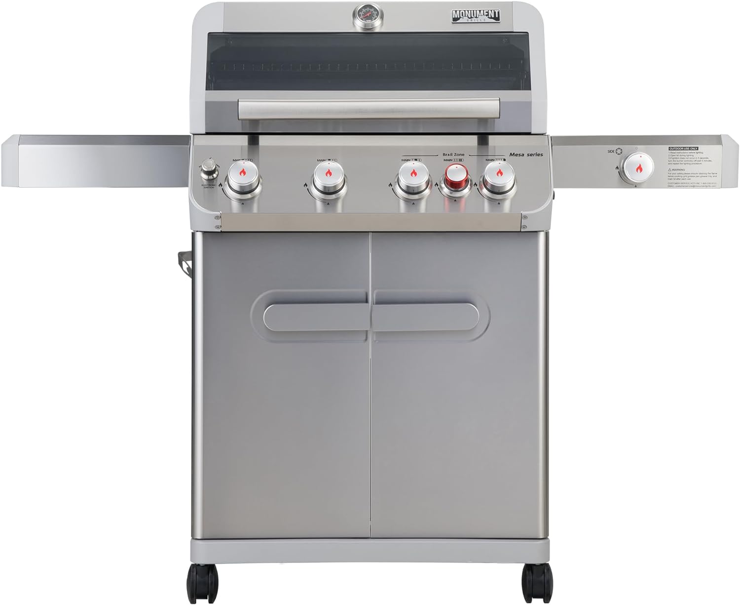 Monument Grills Mesa Series, 4+1 Outdoor Barbecue Stainless Steel Propane Gas Grill, 4 Burners & 1 Side Burner 62,000 BTU Patio Garden Barbecue Grill with Knob Controls, Mesa415BZ