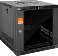 Tecmojo 9U Wall Mount Rack with Thermostat, 17.7inch Depth Enclosed Server Cabinet with 2 Cooling Fans,Lockable Door & Hardware,9U Rack for 19inch Equipments,Glass Door