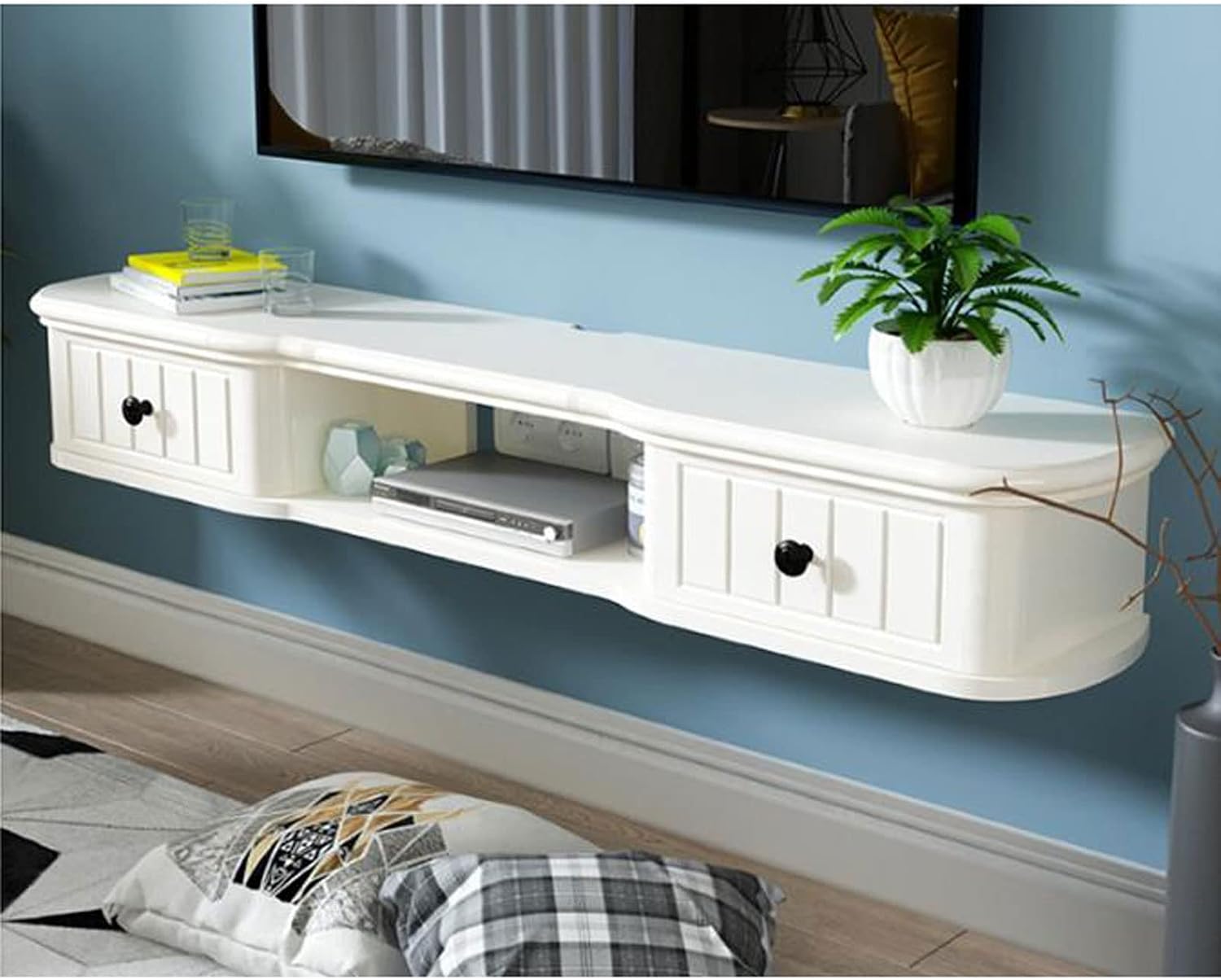 Wall Shelf Wall Mounted TV Cabinet Floating Shelf TV Console Audio-Visual Equipment Shelves Set-top Box WiFi Router CD DVD Media Storage Shelf Bedroom Living Room Office TV Bracket TV Stands
