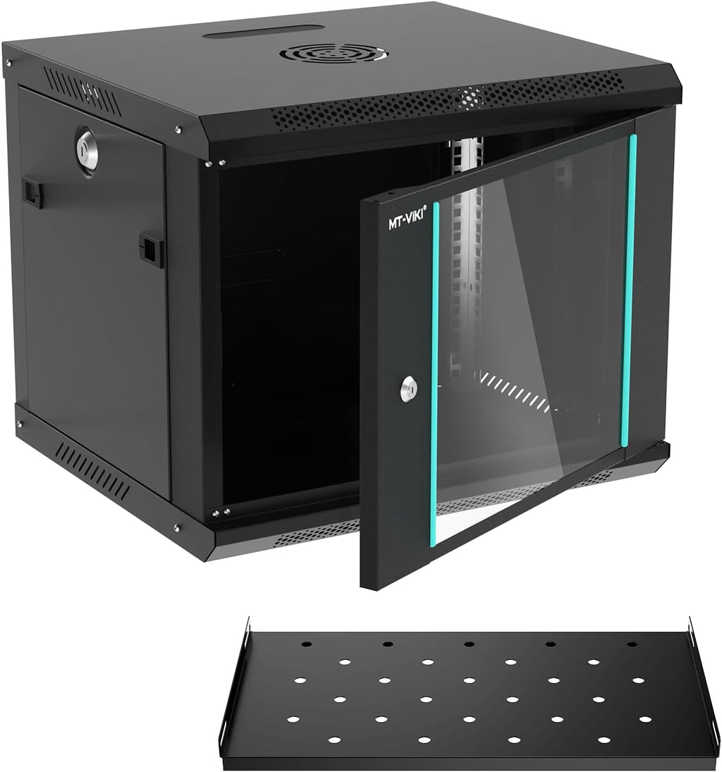 MT-VIKI 9U Wall Mount Server Cabinet Network Rack Vented Enclosure, 0.8mm Thick, 17.7'' Deep (450mm), for 19'' IT Equipment, Included 1pcs Rack Shelf