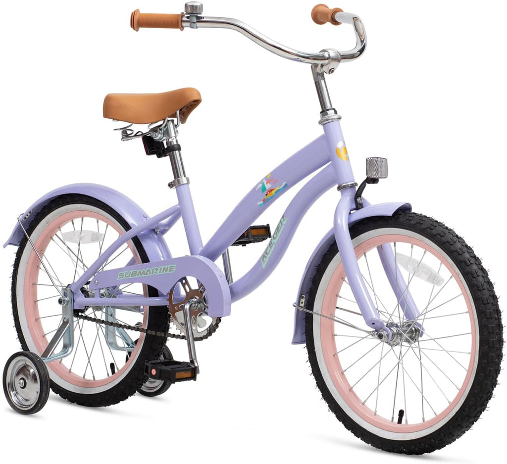 ACEGER Girls Beach Cruiser Bike for Kids 5-13 Years Old, 16' 18' 20' 24' Single Speed Kids Bicycle Included Coaster Brake, Front and Rear Reflectors, 24' 7 Speeds with Dual Brakes