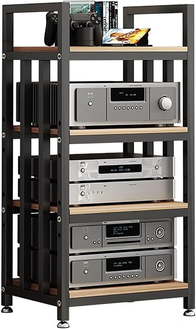 50x40x100cm Floorstanding Storage Shelves，Furniture Media Stand DVD CD Player Stand Audio Rack Power Amplifier Equipment Cabinet, with Height Adjustable Wooden Shelf (Color : Black)