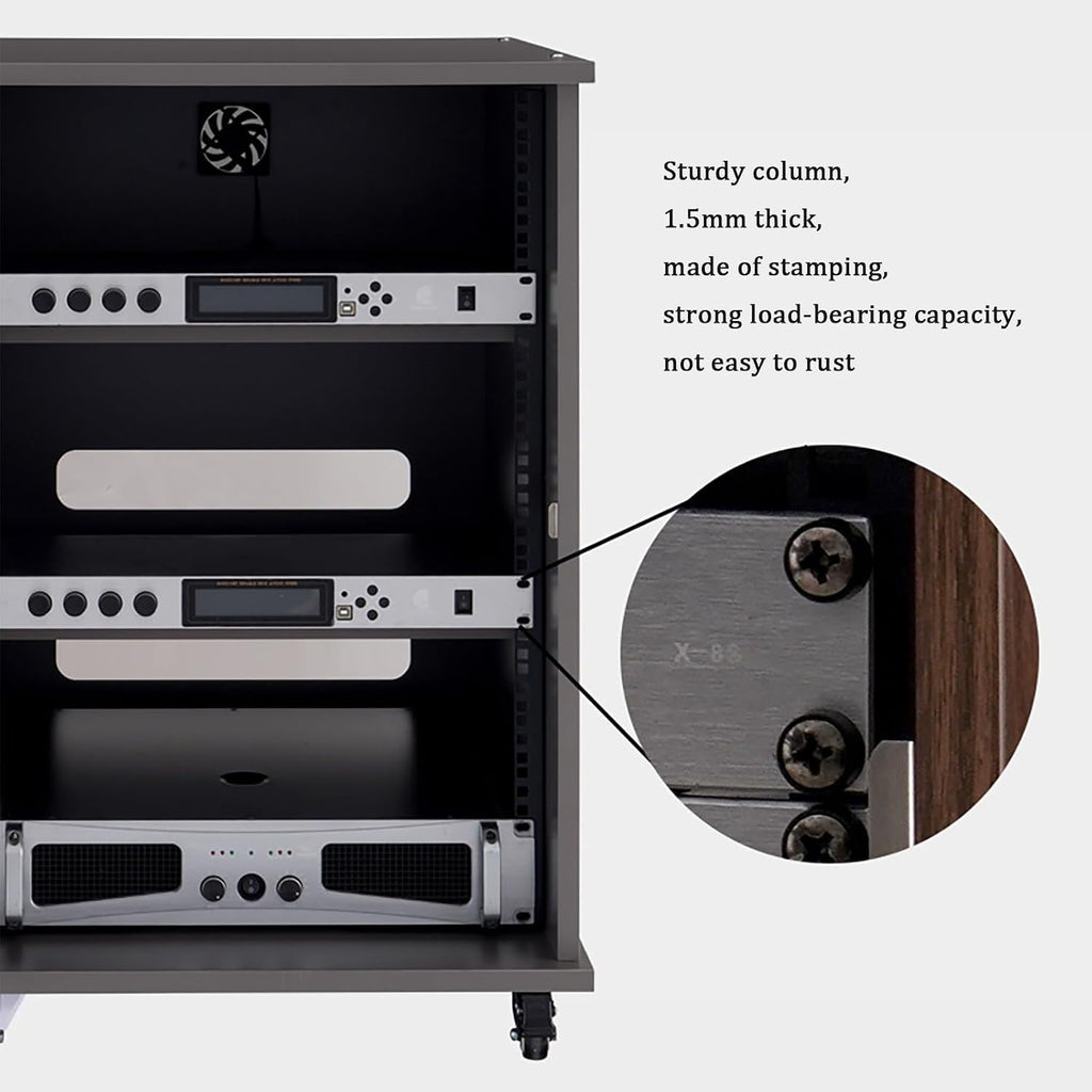 Gray AV Stereo Cabinet, Movable Media Storage Stand, Adjustable Audio Rack with Glass Doors, Media Storage for TV & Audio Equipment, 56x57x83cm