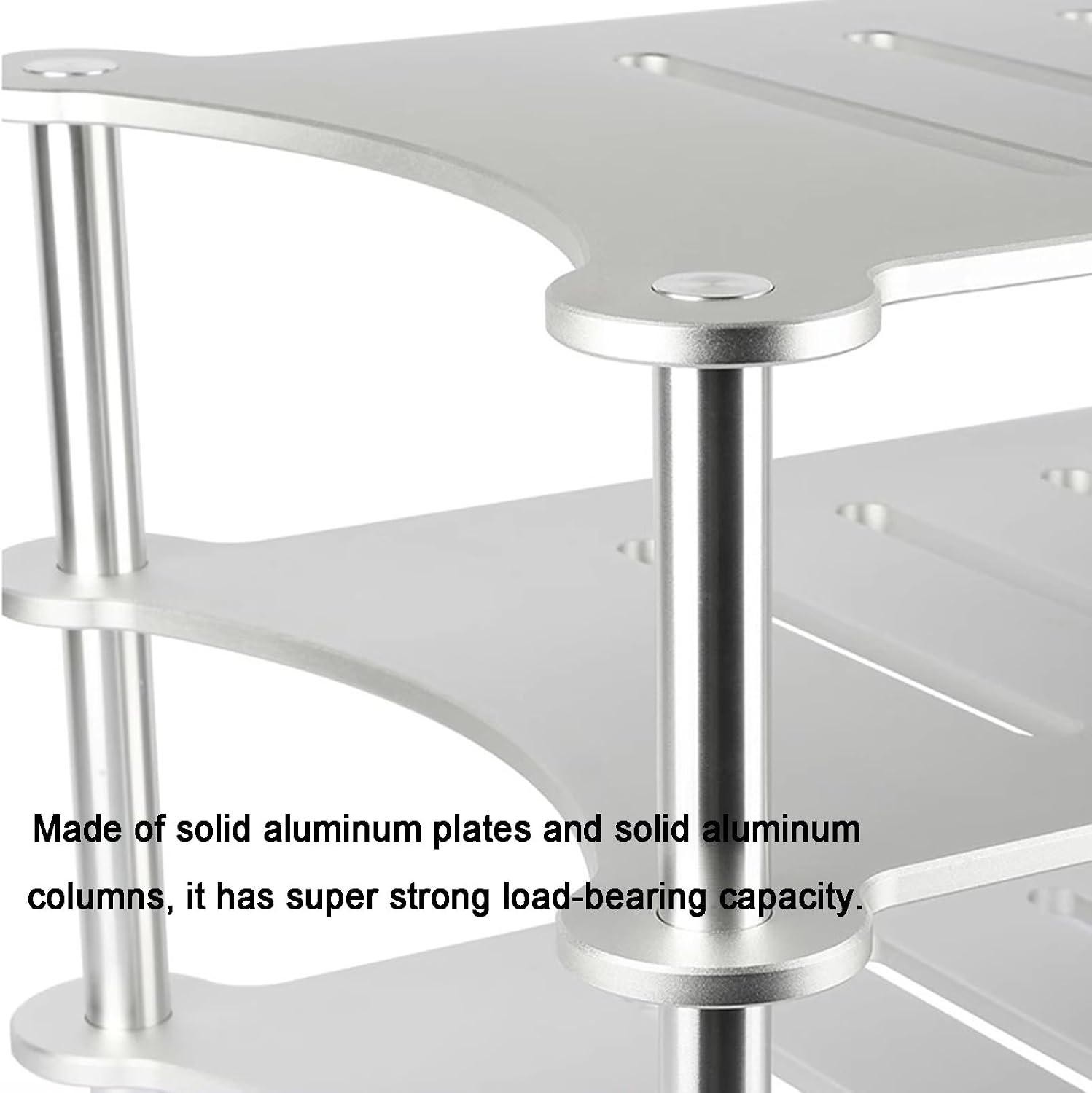 3-Tier Media Stand, Rack Audio Tower, Aluminum Alloy Storage Cabinet, with Shock-Absorbing Foot Spikes, for HiFi Audio Equipment, Amplifier, 430x340x320mm, Silver