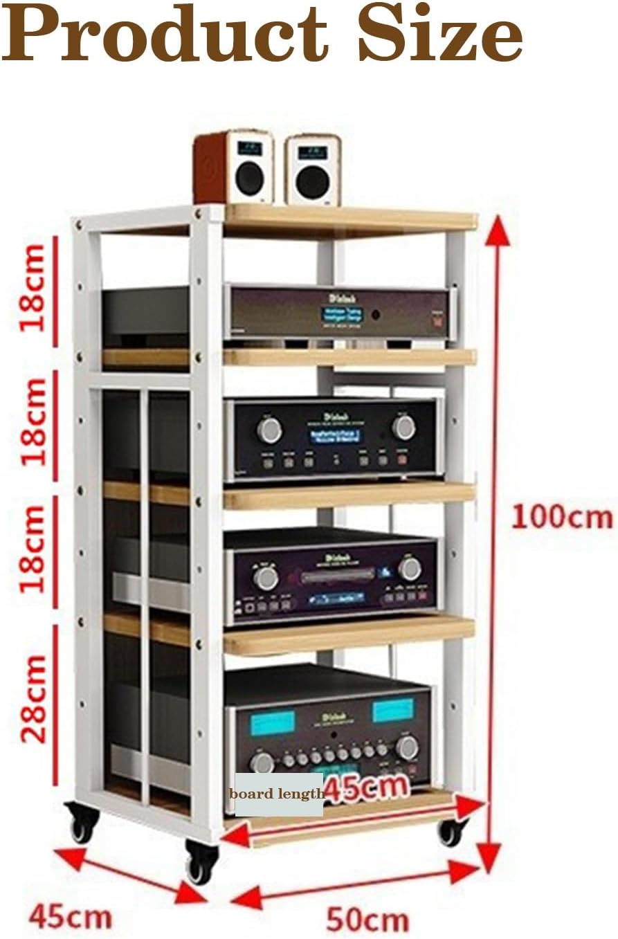 5 Layer Furniture Media Rack DVD CD Player Rack Audio Rack Power Amplifier Equipment Cabinet with Height Adjustable Wooden Shelf Floor Mounted Storage Rack(Light Walnut)