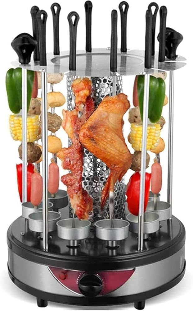 Vertical Rotating Barbecue Grill Electric Smoke-Free For Kebab, Skewers, Roast - Perfect For Home Parties - Automatic Rotisserie Included