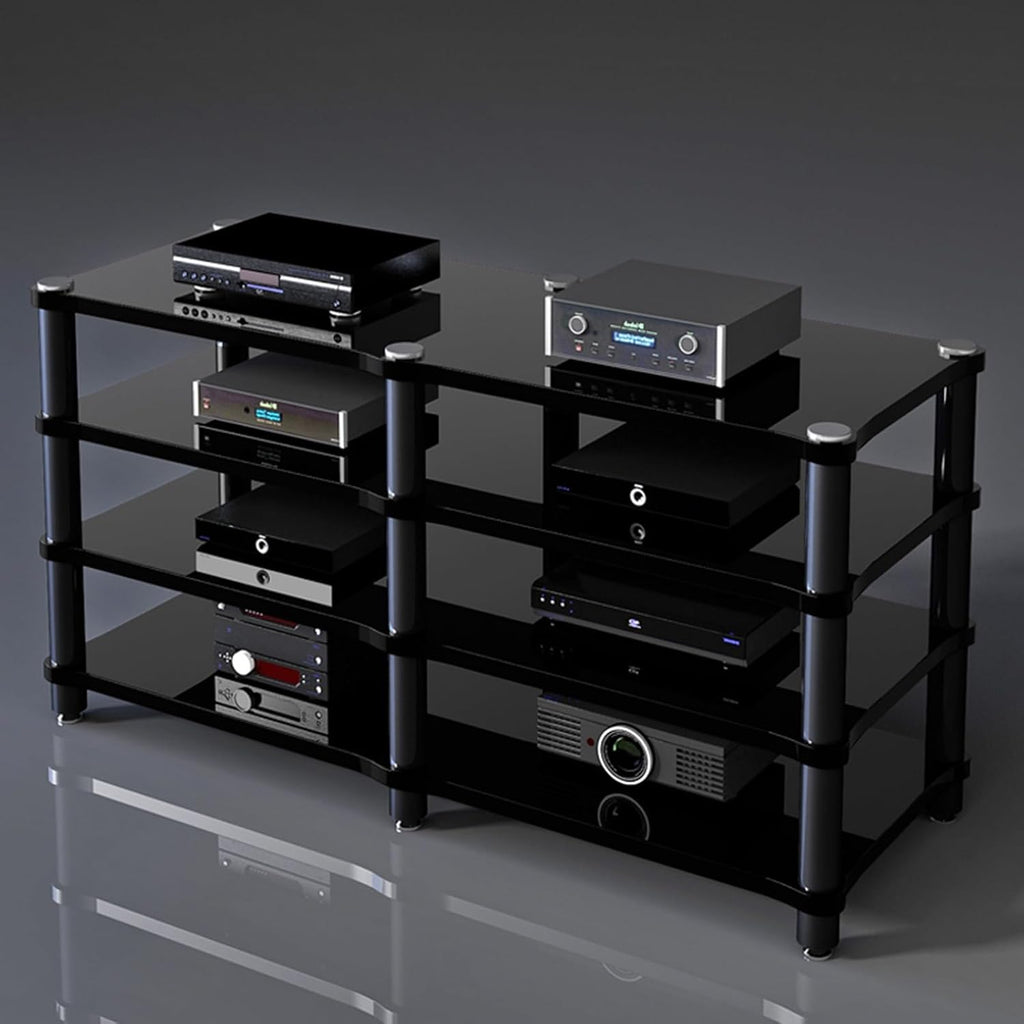 Portable Media Storage Rack Modern Cabinet with Cable Management Audio Rack for Entertainment Stereo Components HiFi Audio Equipment(A,Four Layers)