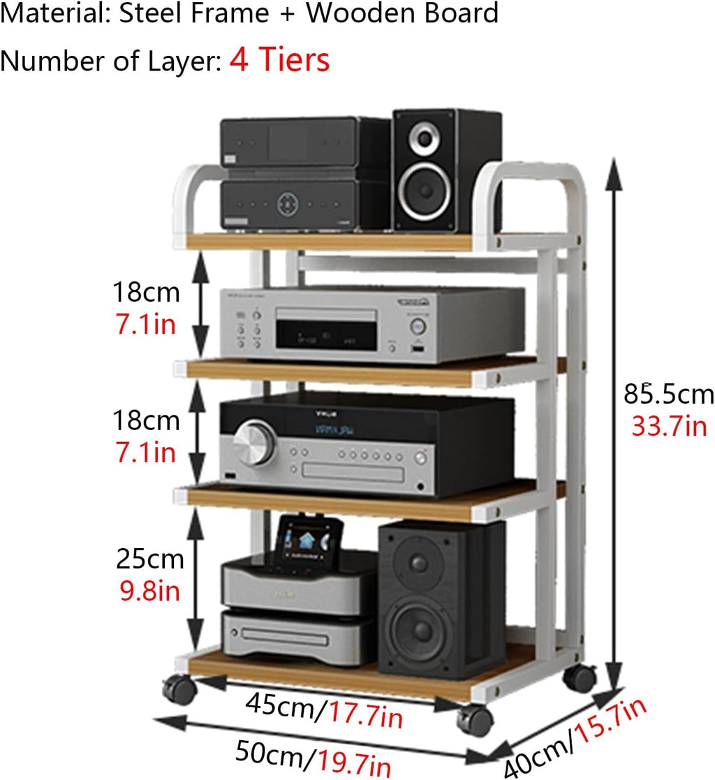 Black Record Player Shelf Movable, Media Stand DVD Audio Rack Floorstanding 3 4 5 Tier Component Storage Holder, Living Room Game Equipment Cabinet(Color:4 Tier 50x40x85.5cm)