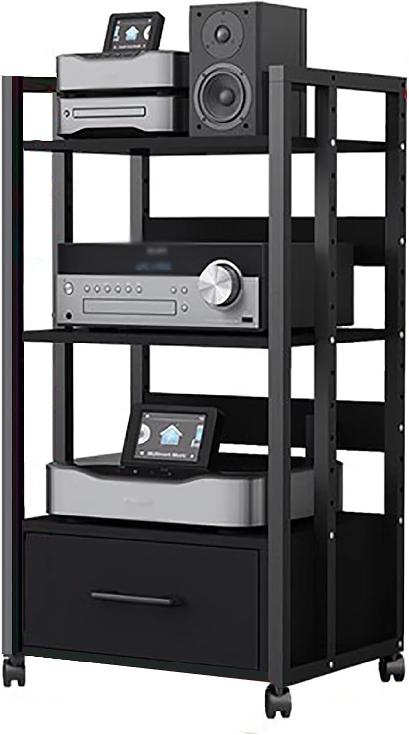 Metal Audio Component Rack Tower Media Stereo Stand Equipment Shelf for Home Office Bedroom, Freestanding Heavy Duty Audio Component Stand Shelving (Color : Style1, Size : 3 tier-79cm) (Style2 3 tier
