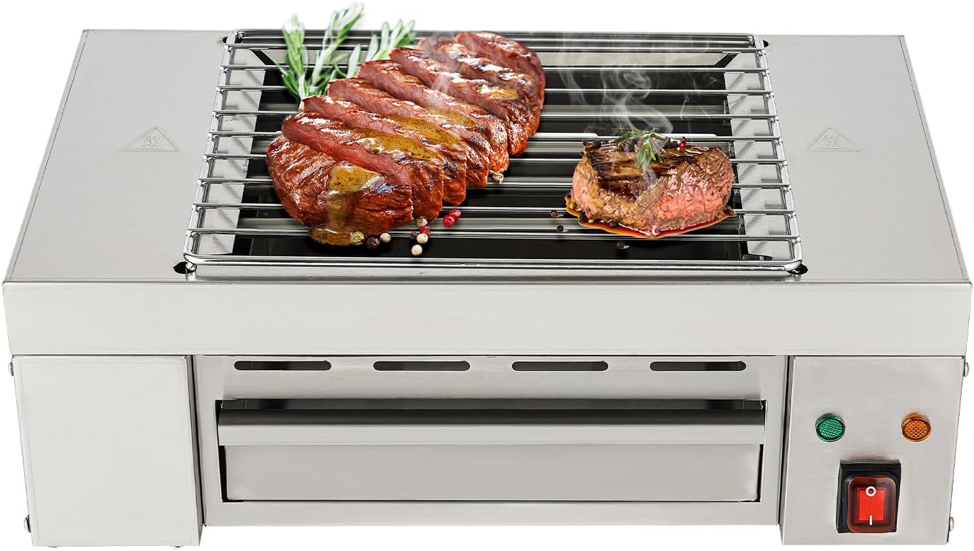 Portable Electric Grill 110V Indoor Smokeless Searing Grill Commercial Yakitori Griddle Stainless Steel Restaurant Korean BBQ Grill 446°F