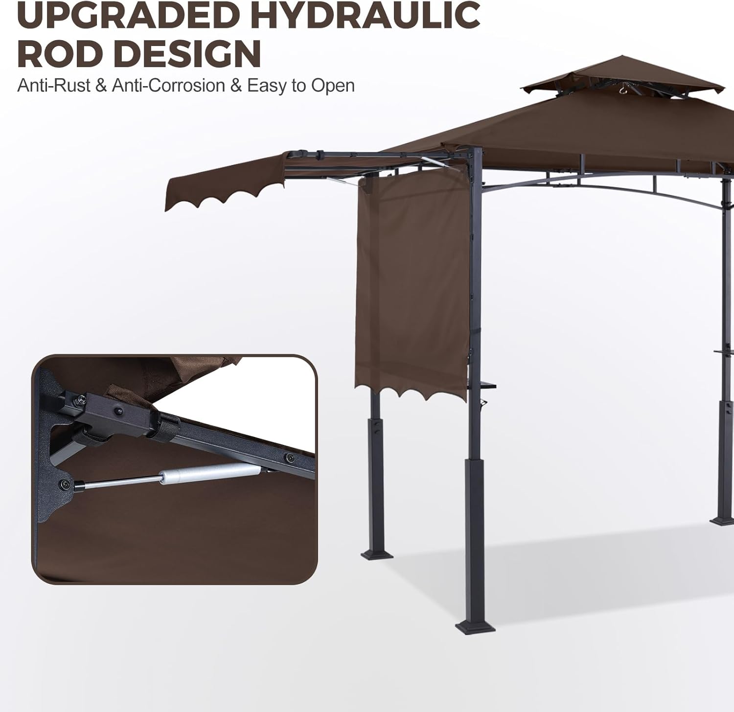 ABCCANOPY Grill Gazebo with Extra Awning - 11x5 Outdoor BBQ Canopy Shelter with 2 Led Lights for Patio Backyard Grilling (Coffee)