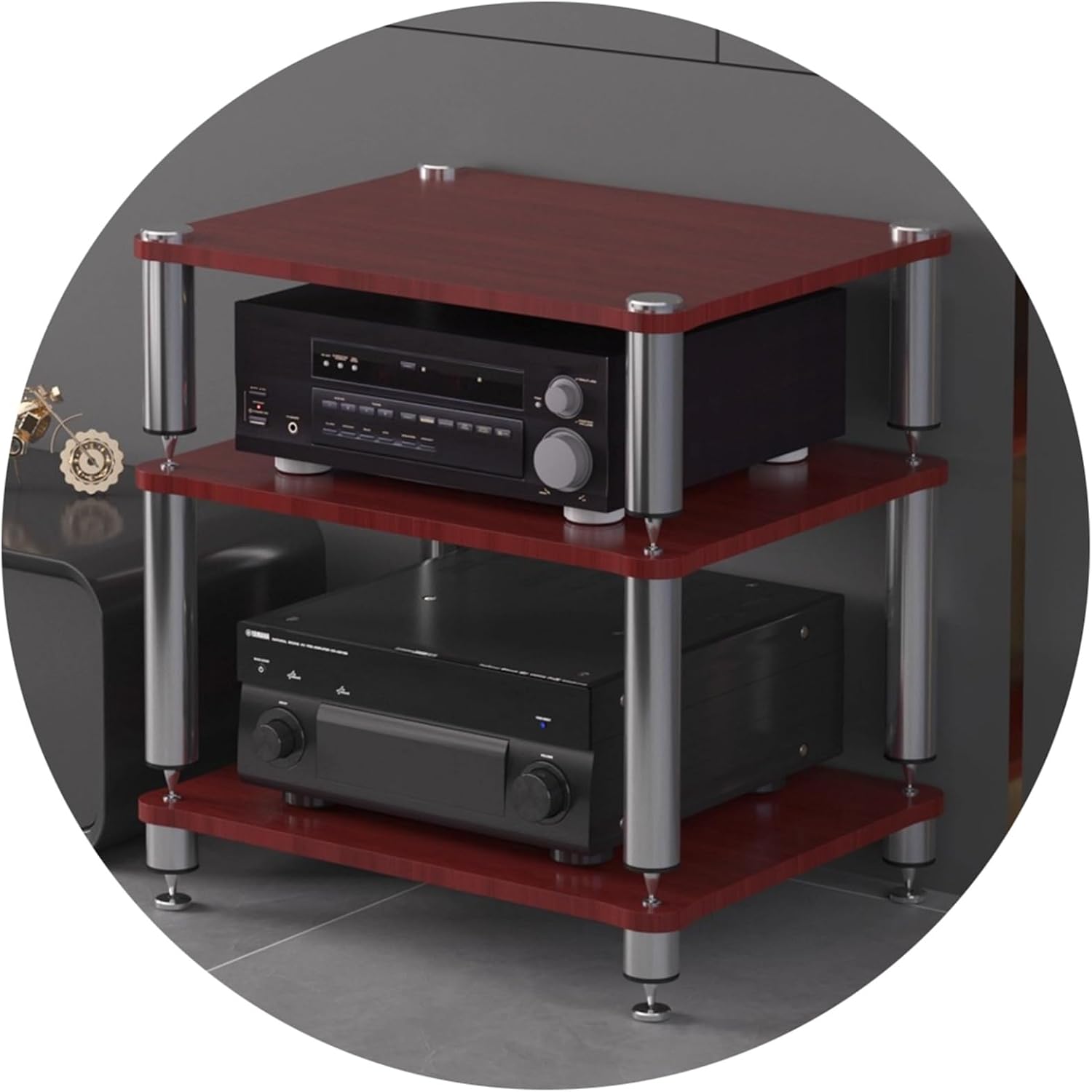 Professional Hi-Fi Rack Amplifier Stand AV Equipment Shelf, 2/3/4-Tier Audio Storage Cabinet with Anti-Vibration Feet for Receiver Turntable Speaker Home Theater(Brown,60 * 48 * 60cm(3Tier))