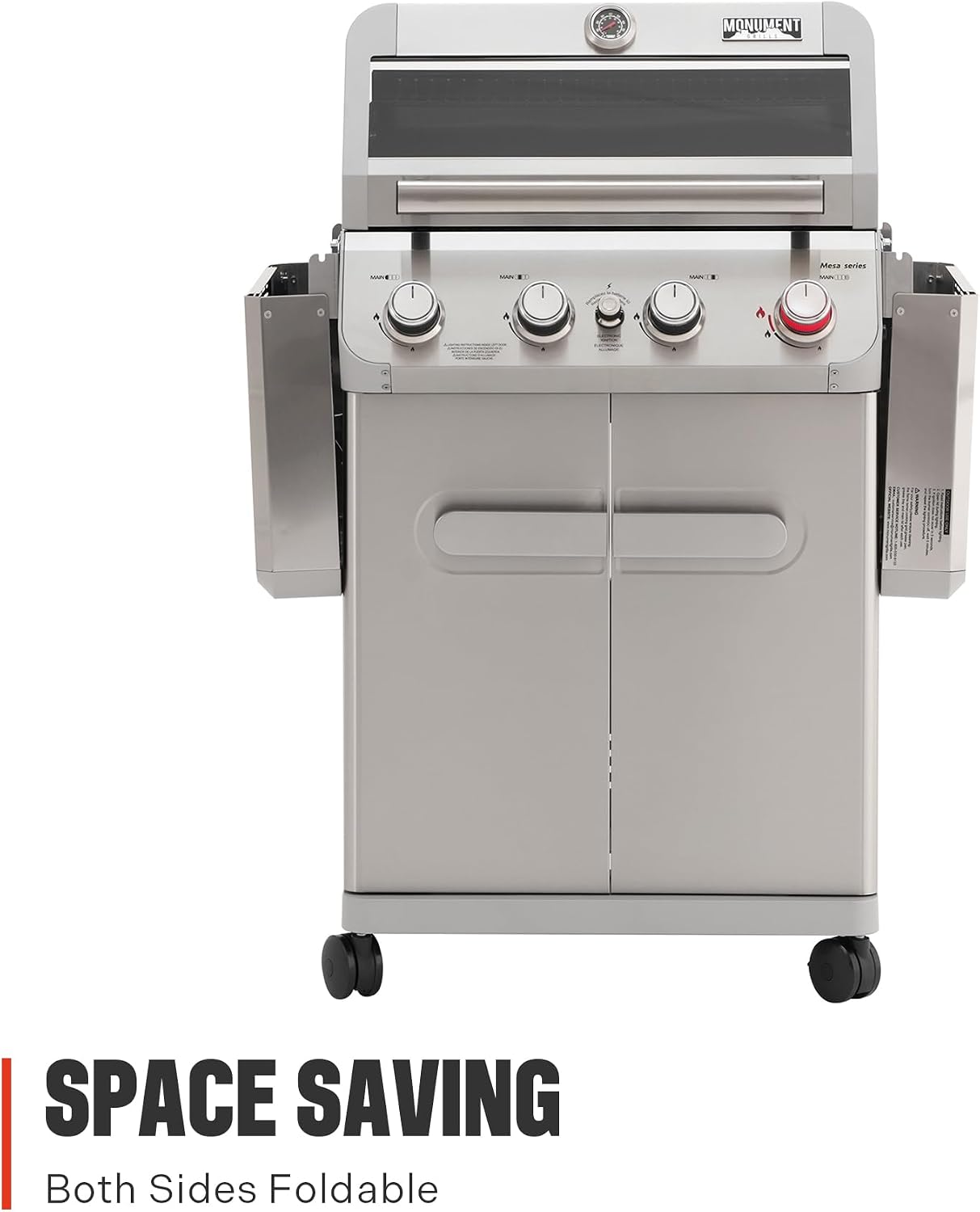 Monument Grills 4 Burner Propane Gas Grill, Stainless Steel Outdoor Patio Barbecue Grill with Cooking Plate, with Broil Zone Fast Heating, Knob Control, and Easy Cleanup, M410MBZ