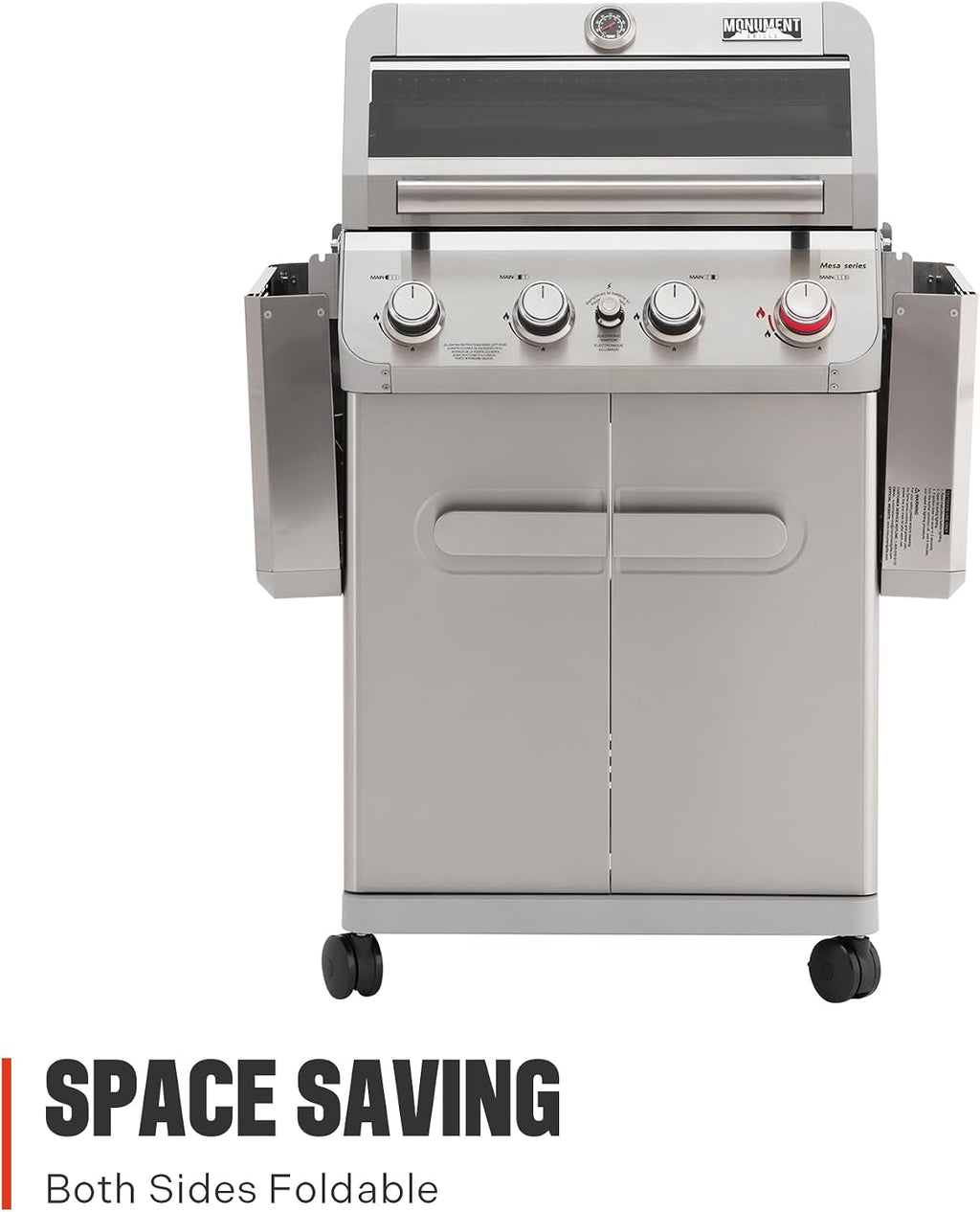 Monument Grills 4 Burner Propane Gas Grill, Stainless Steel Outdoor Patio Barbecue Grill with Smoker Box, with Broil Zone Fast Heating, Knob Control, and Easy Cleanup, M410MBZ
