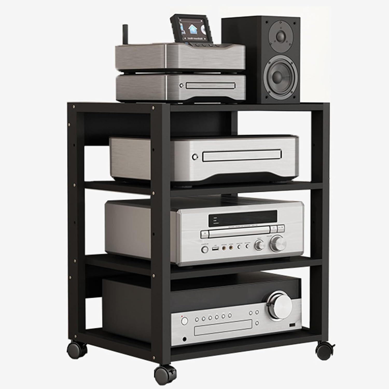 YLLFFLL Black Audio Component Rack Tower Media Stereo Stand Equipment Shelf, 3/4/5/6/7 Tier Media Storage Cabinet with Adjustable Shelf, HiFi Units Furniture(4 Layer)