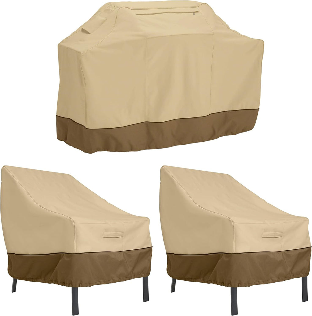 Classic Accessories Veranda Water-Resistant 64 Inch BBQ Grill Cover and 38 Inch Patio Lounge Chair Cover Bundle