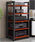JYHHCYS Audio Component Rack Media Stereo Stand Equipment Shelf 3 4 5 Tier, Free Standing Heavy Duty Media Storage Stands on Wheels, Commercial Home (Color : Black-#3, Size : 5 Layer)