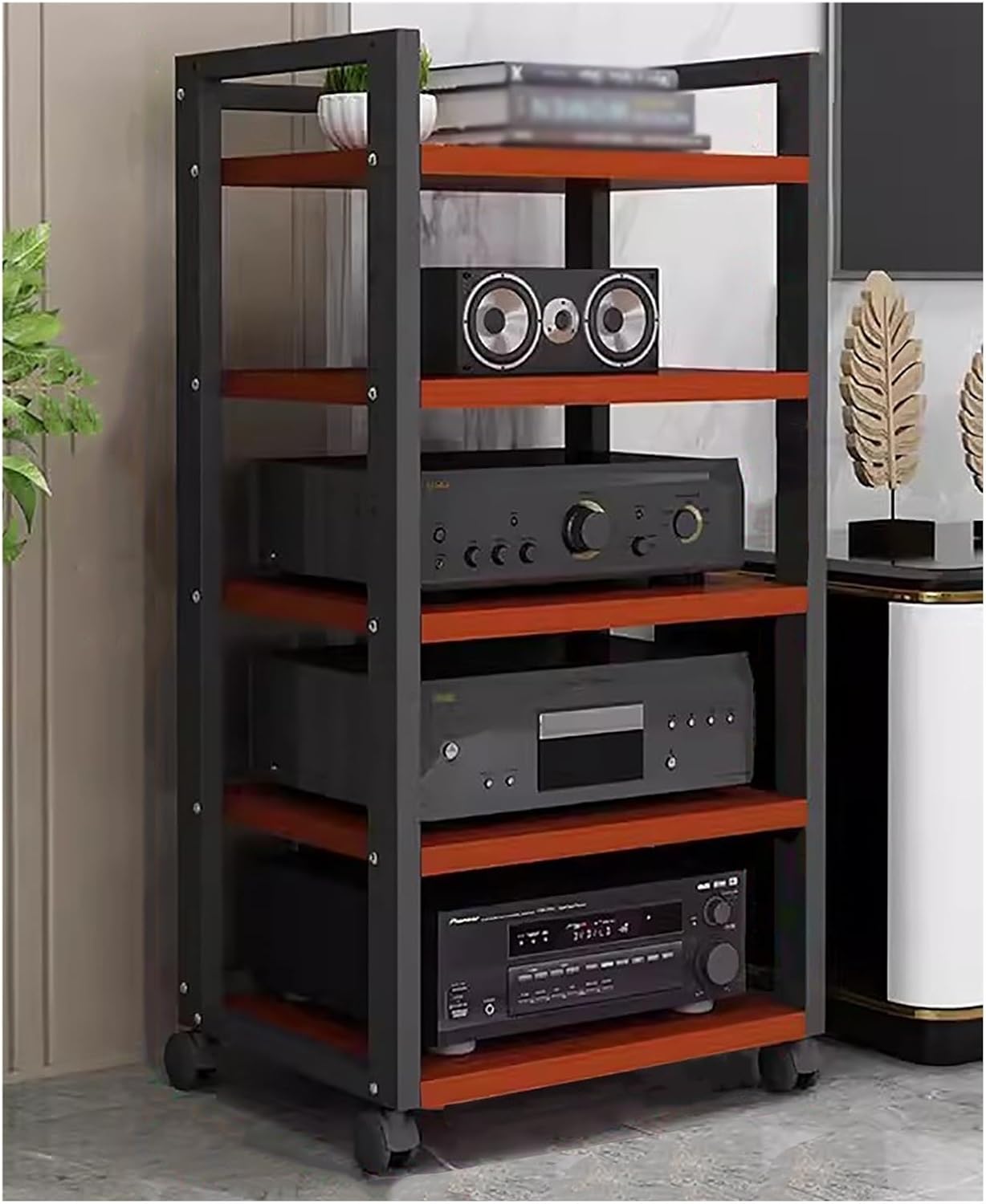 Heavy-Duty Media Storage Cabinet for Living Room Adjustable Stereo Stand with Wheels Home Audio Video Equipment Rack Black Floor-Standing Component Holder-Black-#1-5 Tier