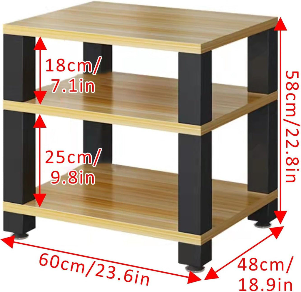 Heavy Duty Audio Rack for Stereo Components, Movable AV Media Stand, Record Player Storage Tower, Entertainment Center Furniture (Light Walnut, 60x48x58cm)